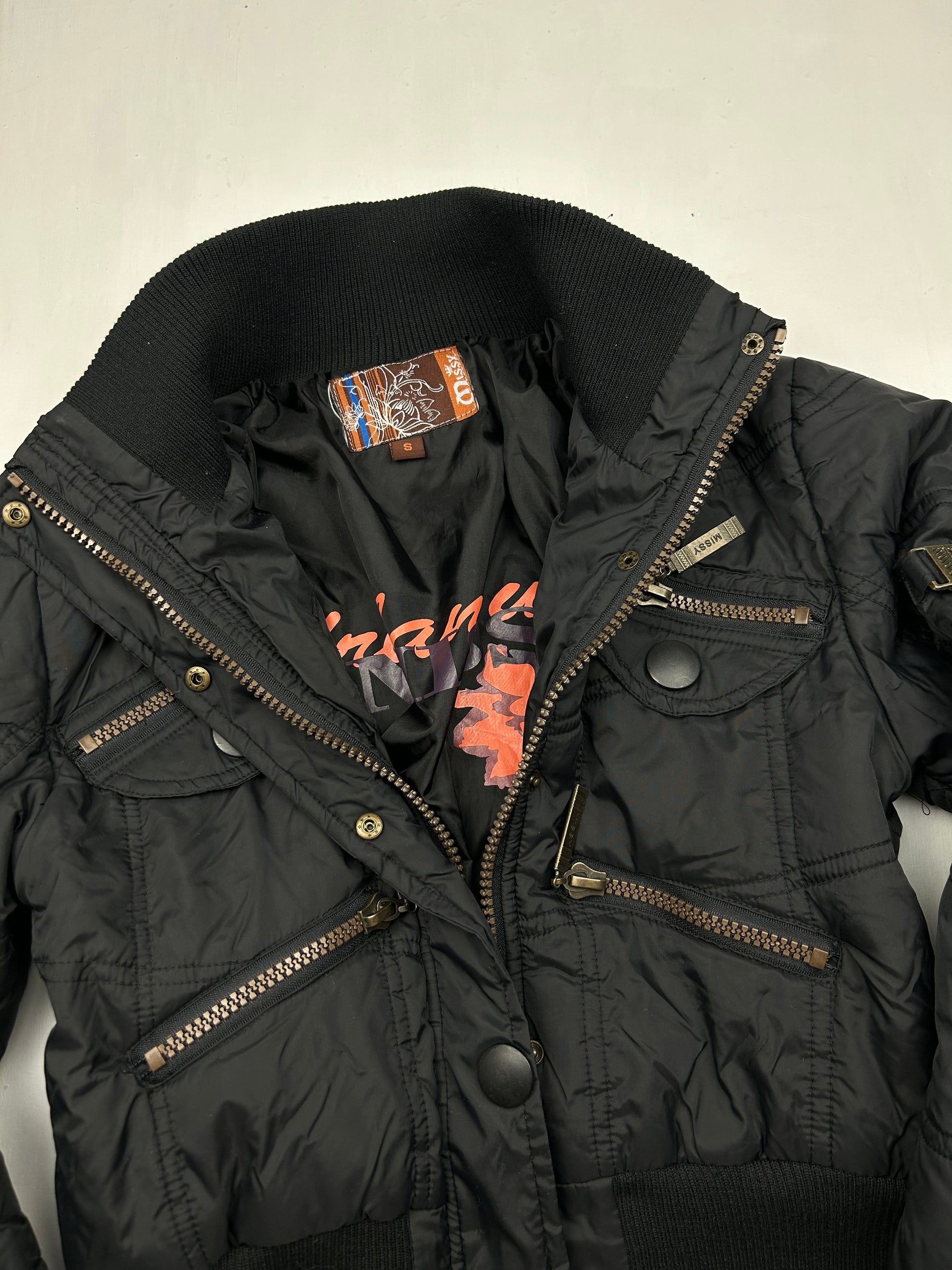 Black zip up puffer jacket (S/M)