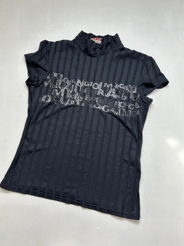 Black graphic print stretchy tee (S/M)