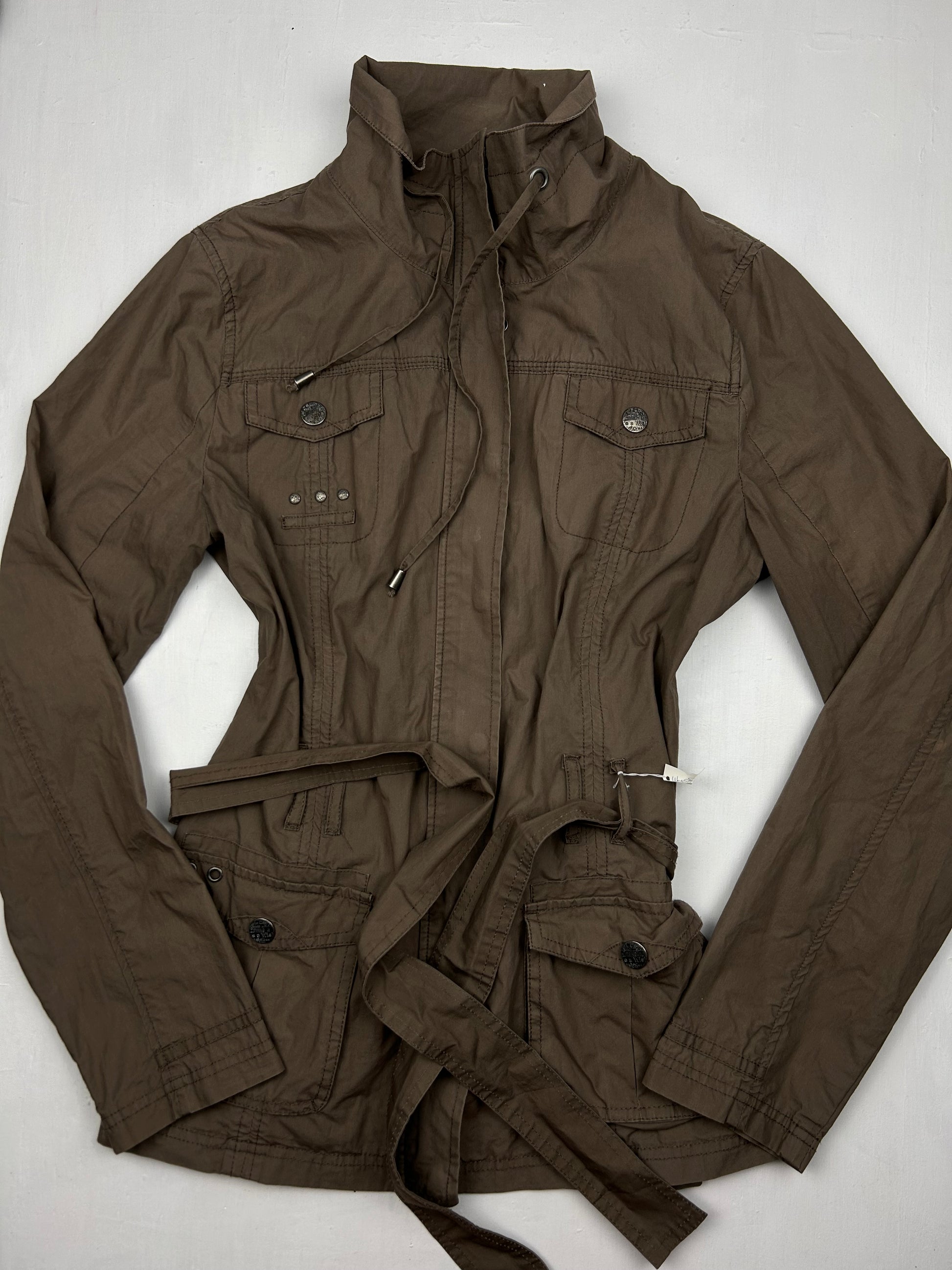 Brown cotton zip up trench jacket (L)