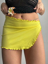 Load image into Gallery viewer, Yellow low rise lettuce hem beachwear mini skirt 90s y2k vintage (S)