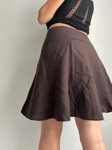 Brown linen mid rise pleated mid skirt 90s y2k vintage (S)