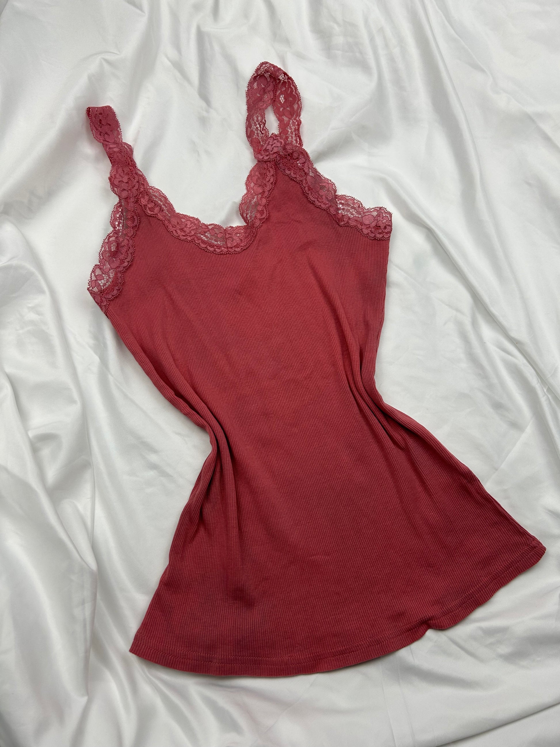 Pink stretchy lace straps cami top (S)