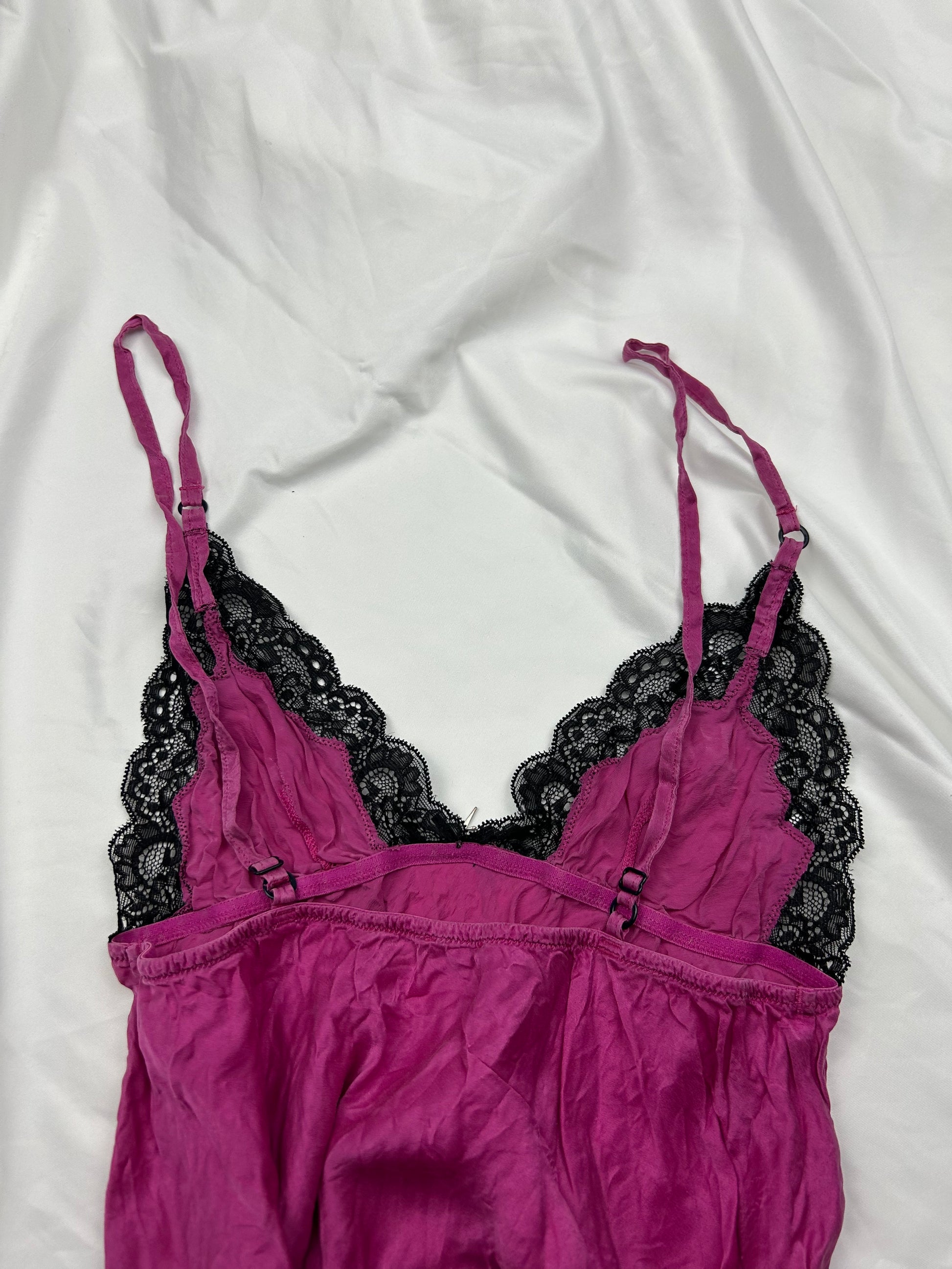 Pink & black lace babydoll cami dress (S)