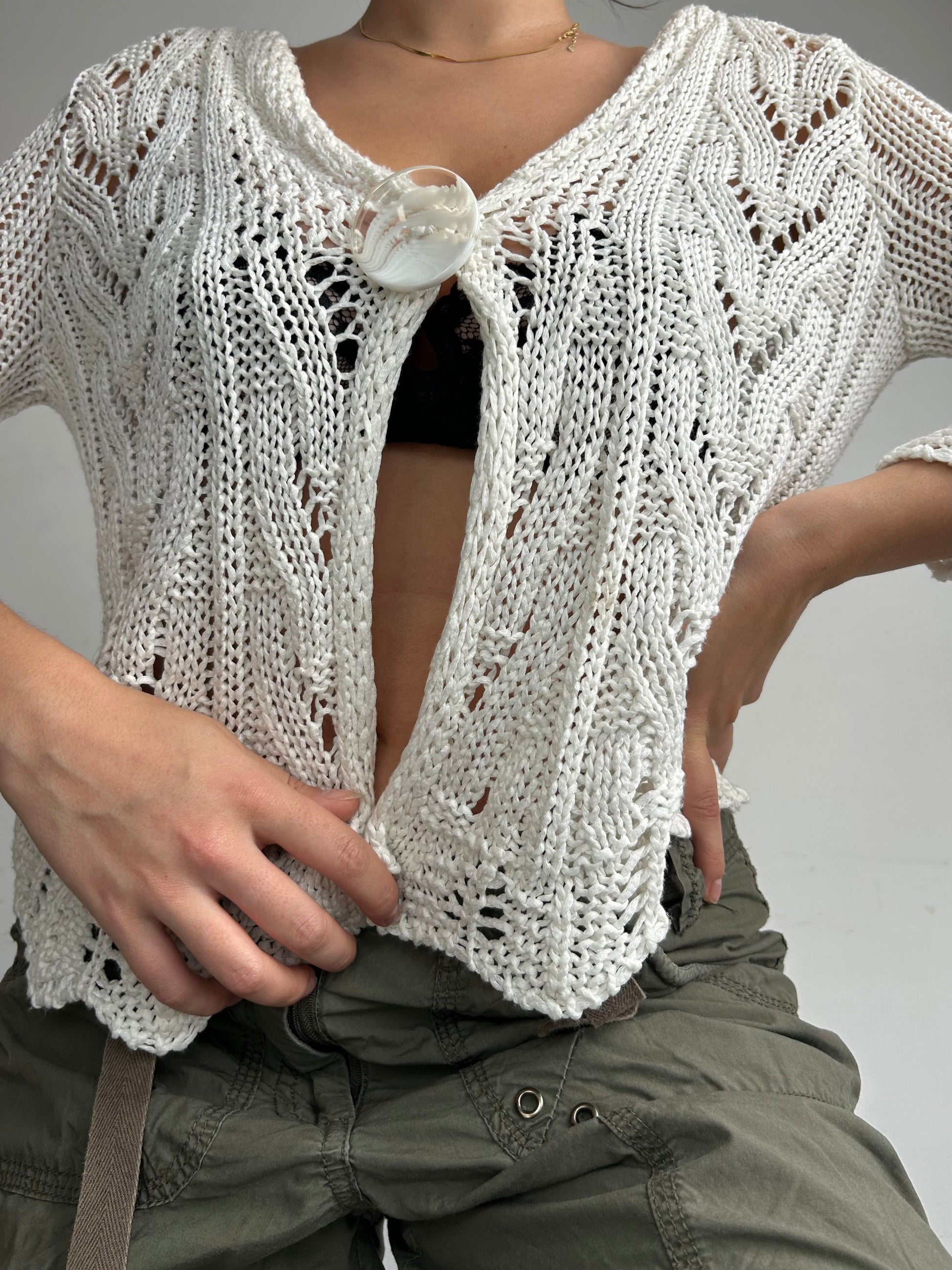 White crochet bolero cardigan jumper (S/M)