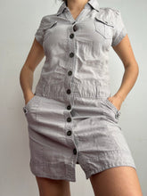 Load image into Gallery viewer, Grey linen buttons up cargo utility Y2K vintage cotton dress (M)