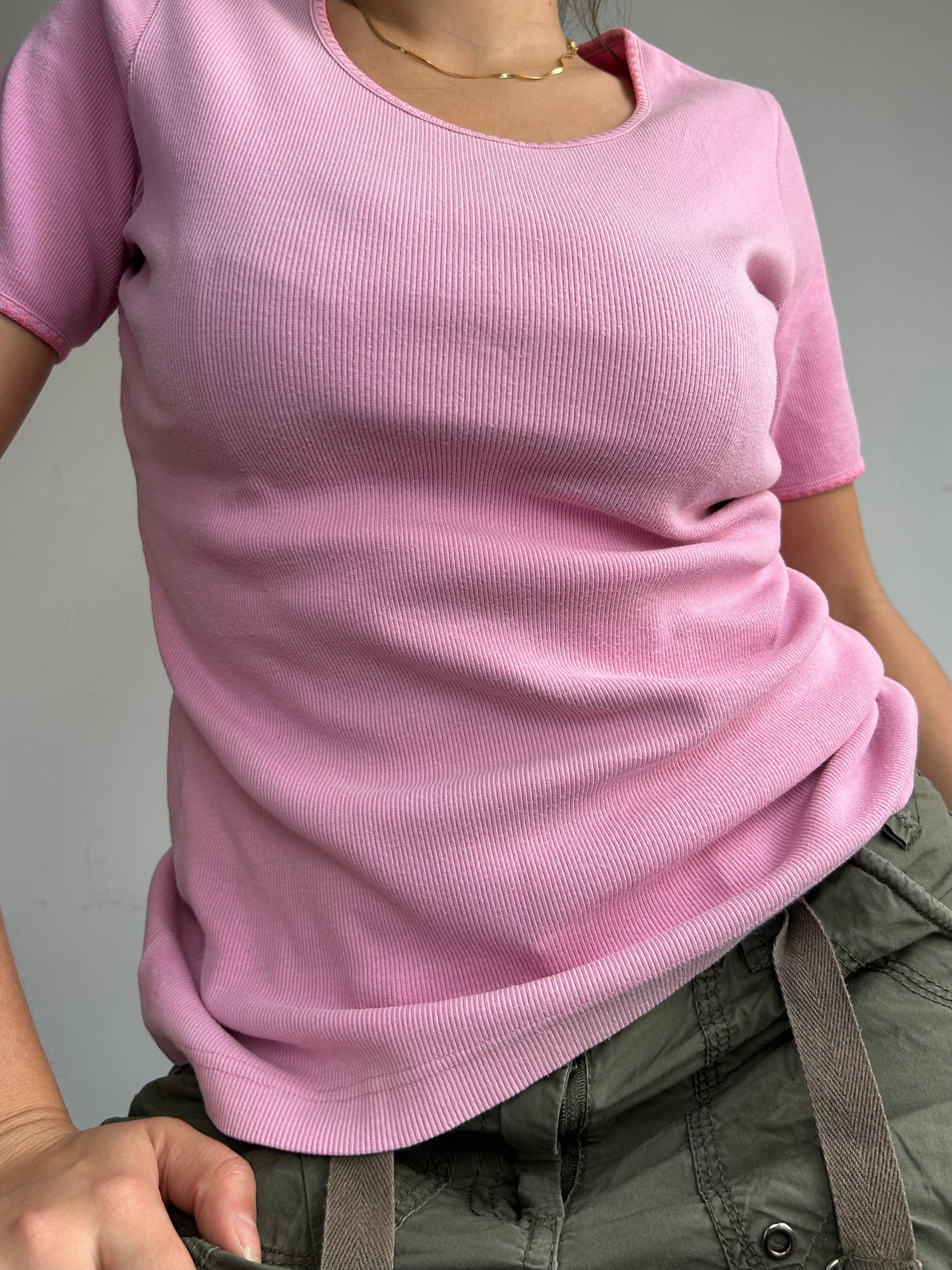 Pink cotton stretchy tee  (M/L)