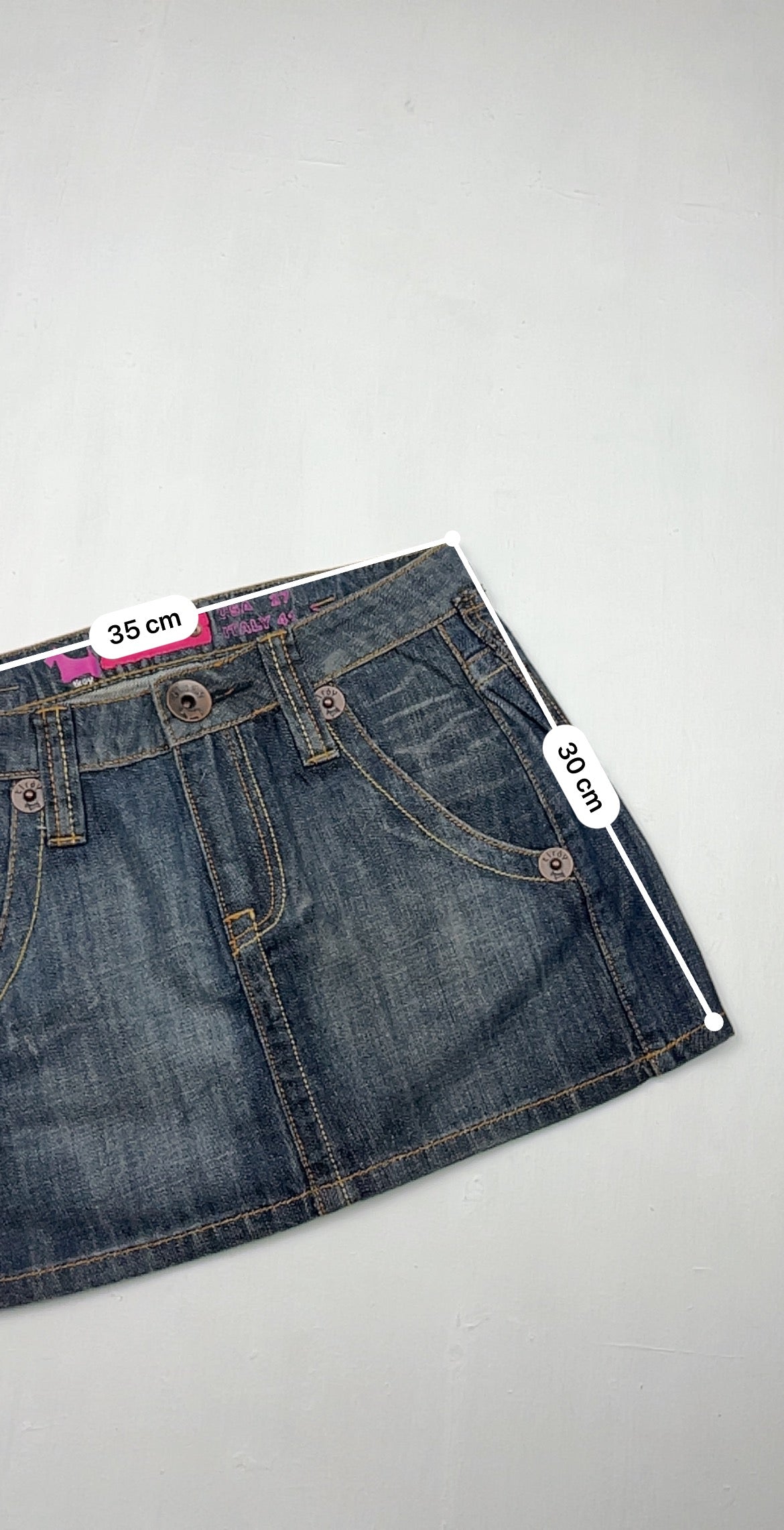 Blue denim low rise mini skirt (S)