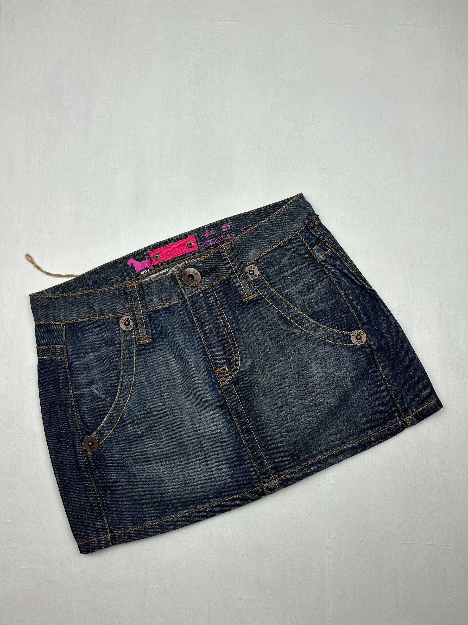 Blue denim low rise mini skirt (S)