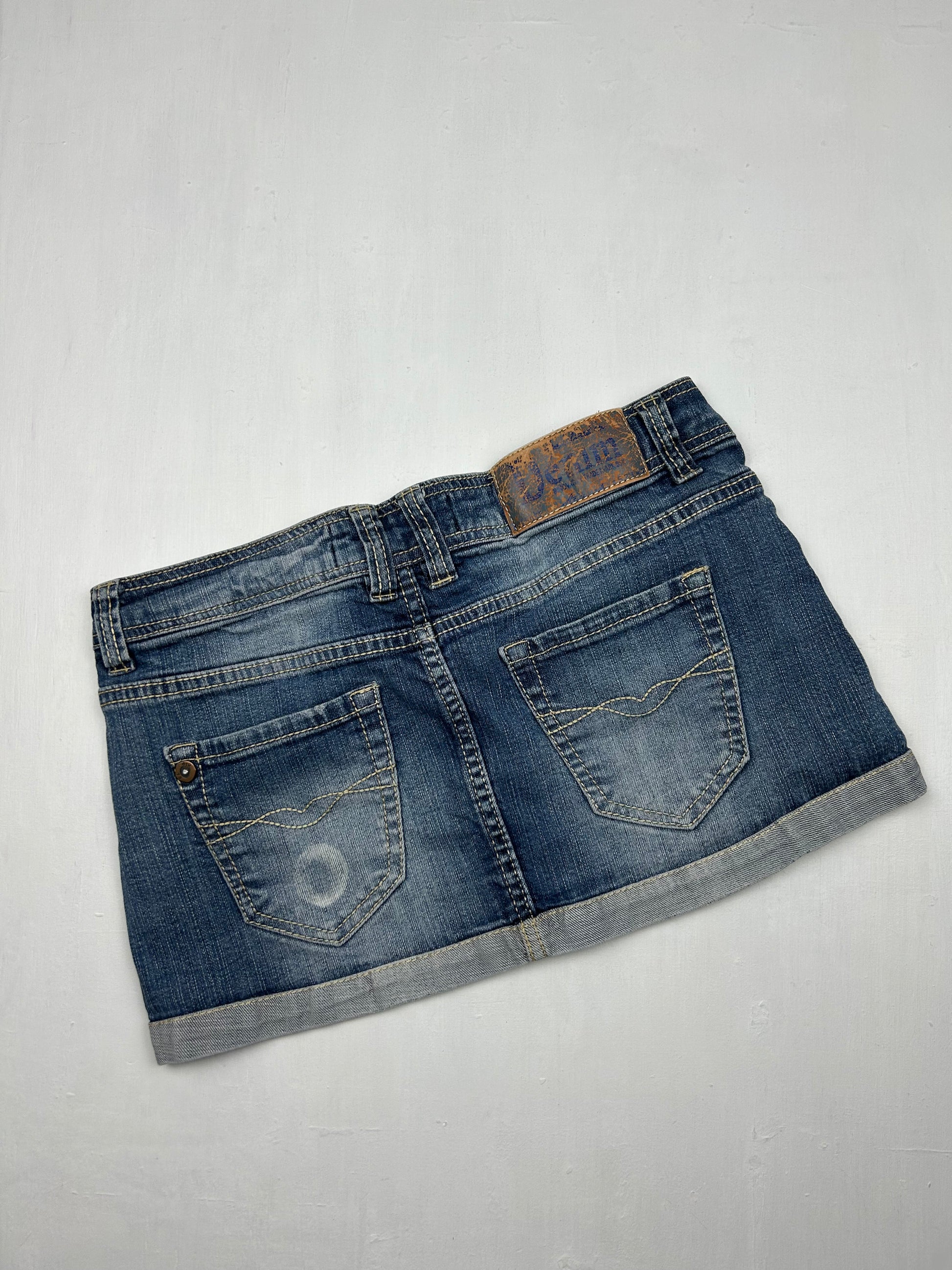 Blue denim low rise mini skirt (S)