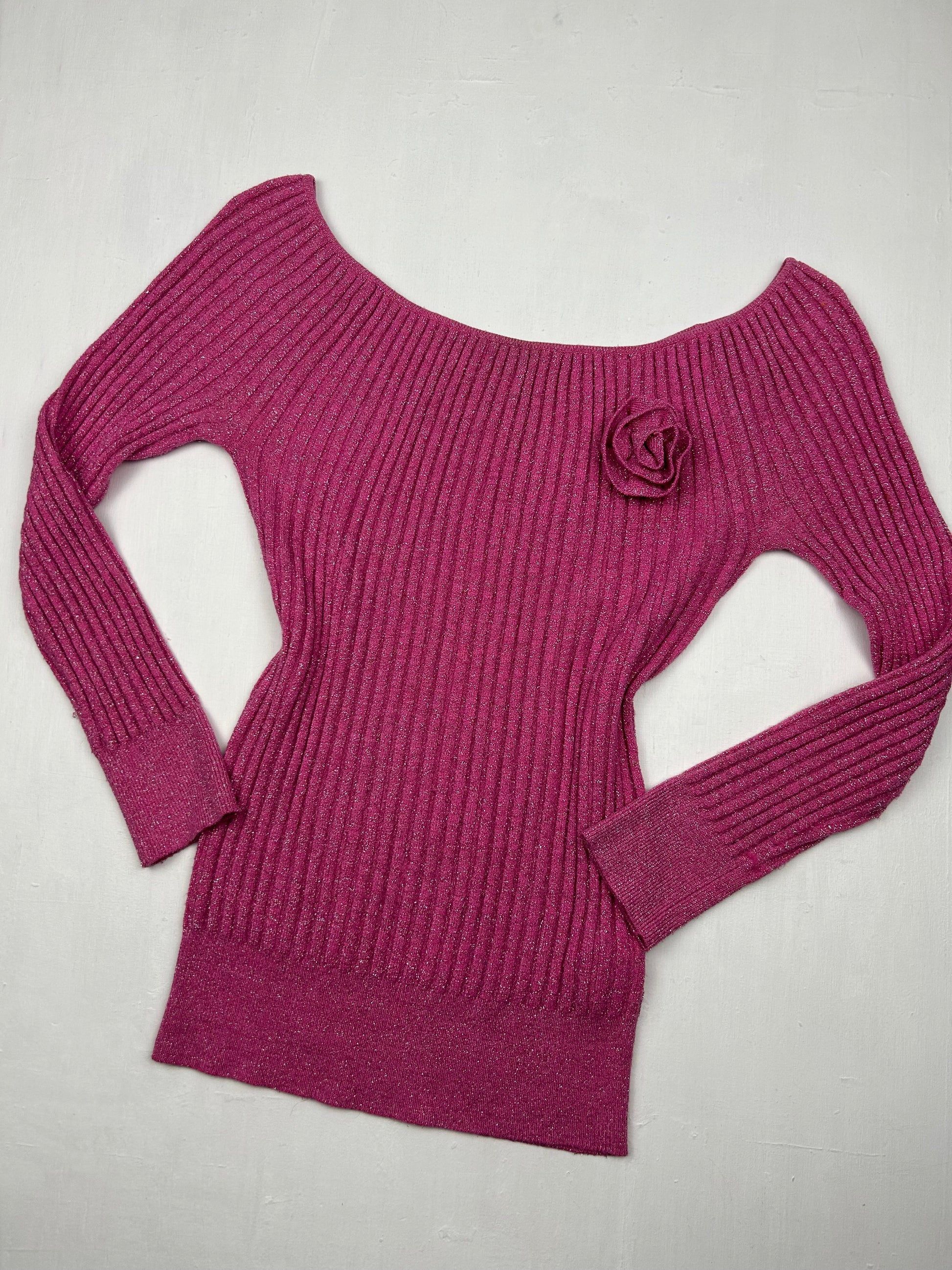 Pink bardot flower appliqué jumper (S)