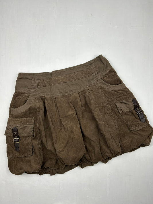 Brown pleated low rise cargo mini skirt (M)