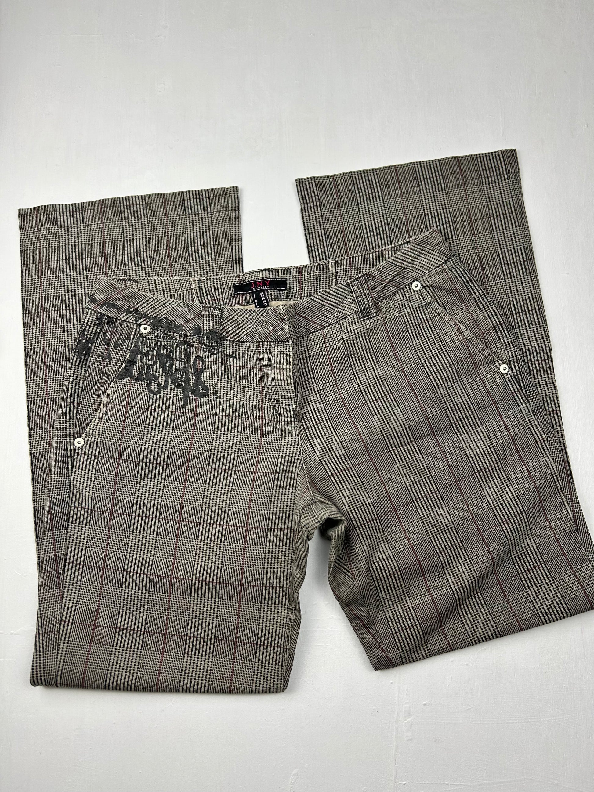 Brown check print low rise bootcut/ flare office pants (M)