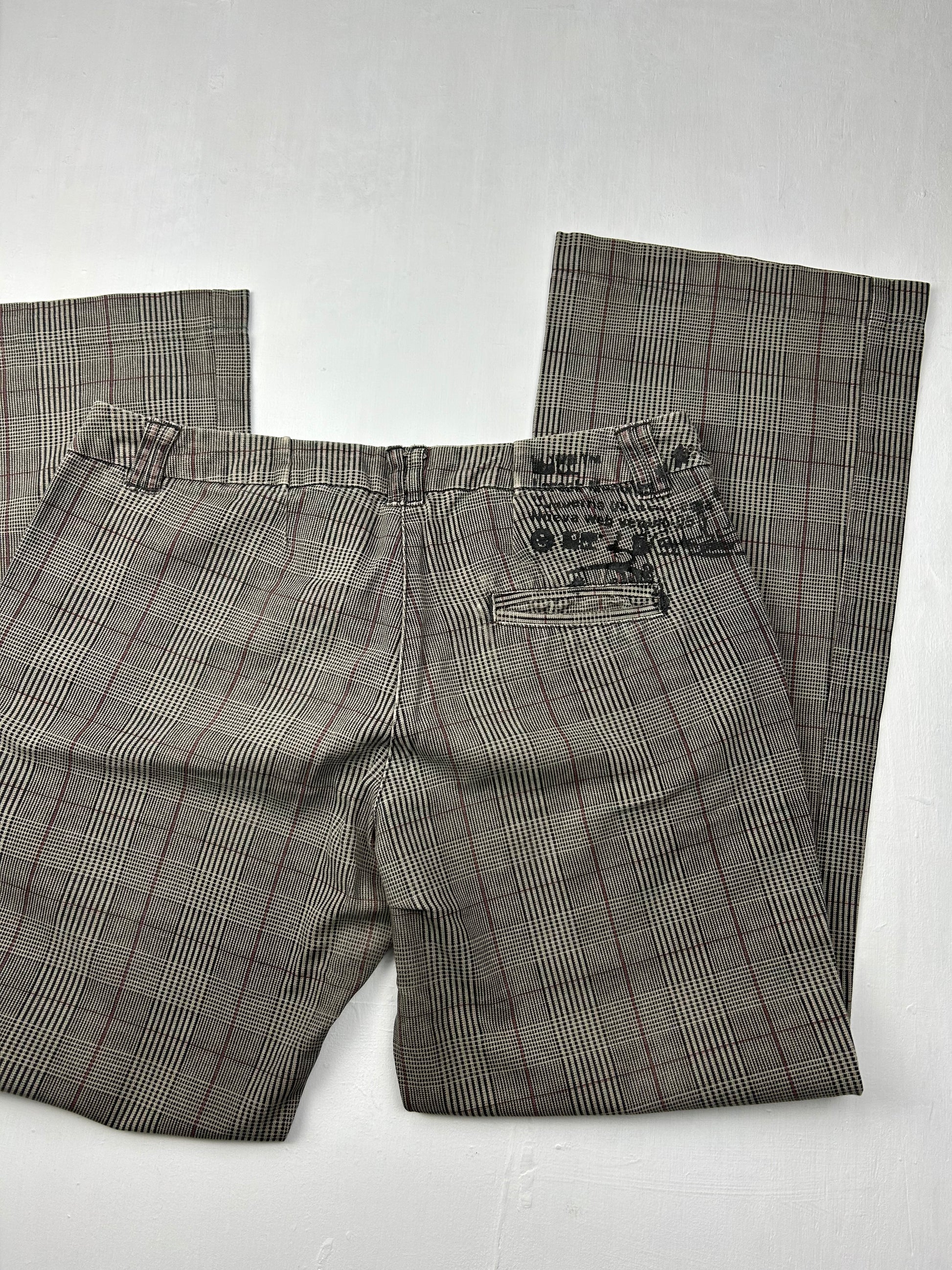 Brown check print low rise bootcut/ flare office pants (M)