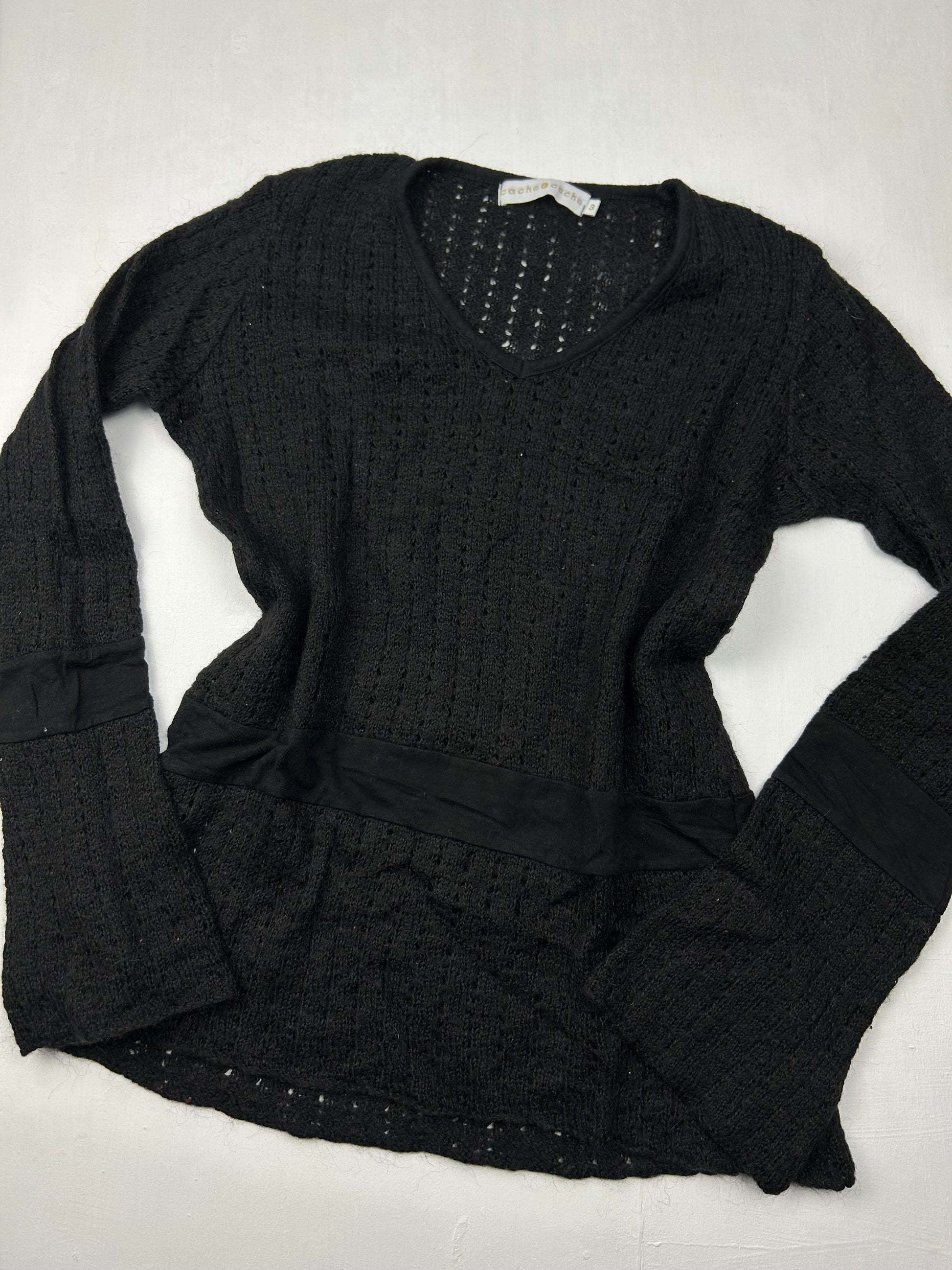 Black crochet round neck jumper (M/L)