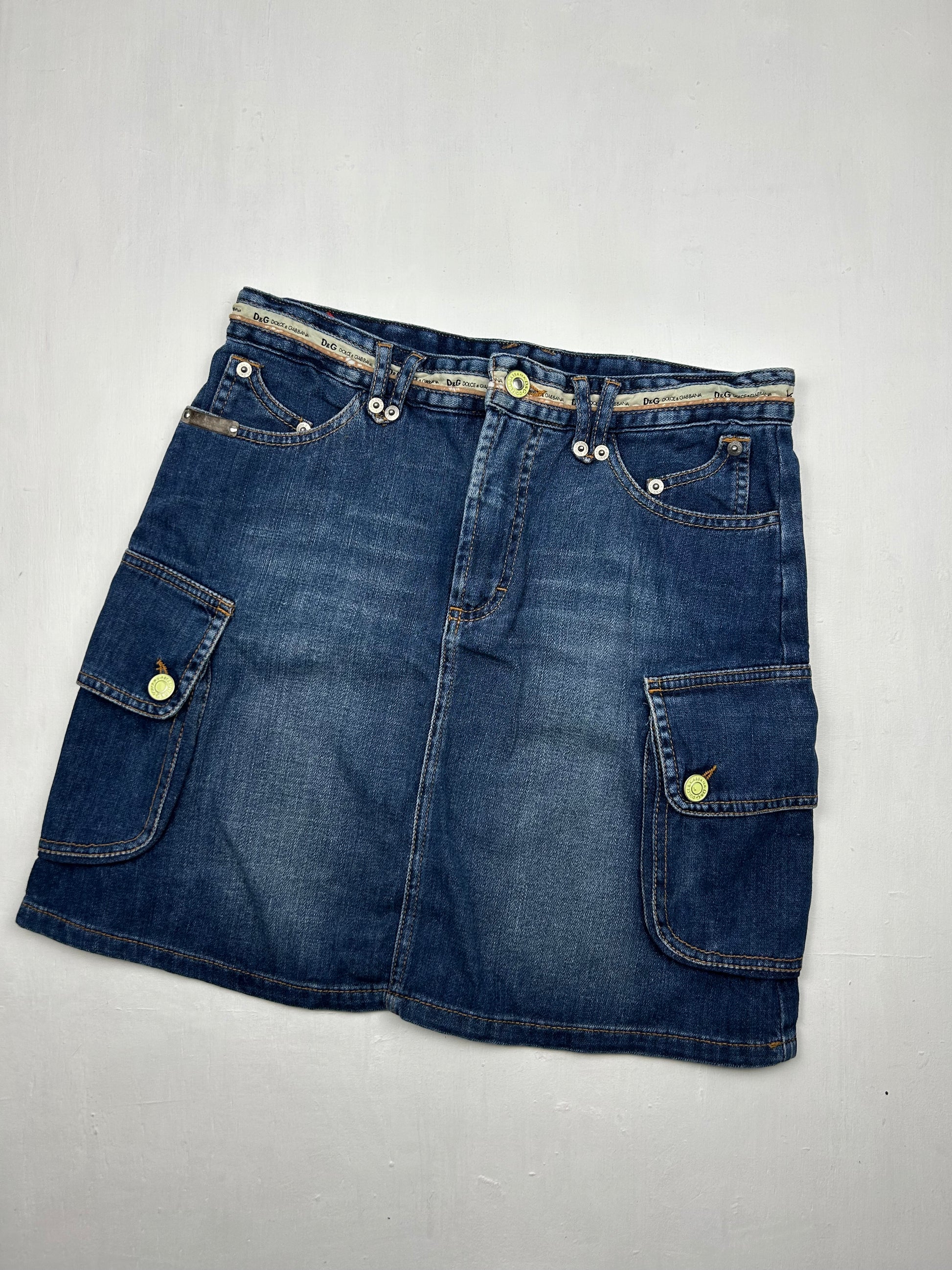 Blue denim logo low rise cargo mini skirt (S)