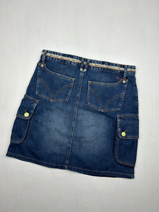 Blue denim logo low rise cargo mini skirt (S)