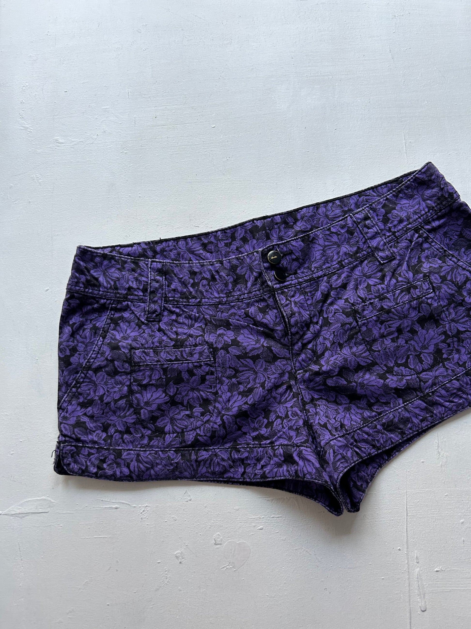 Purple floral print low rise mini/ micro short (M)