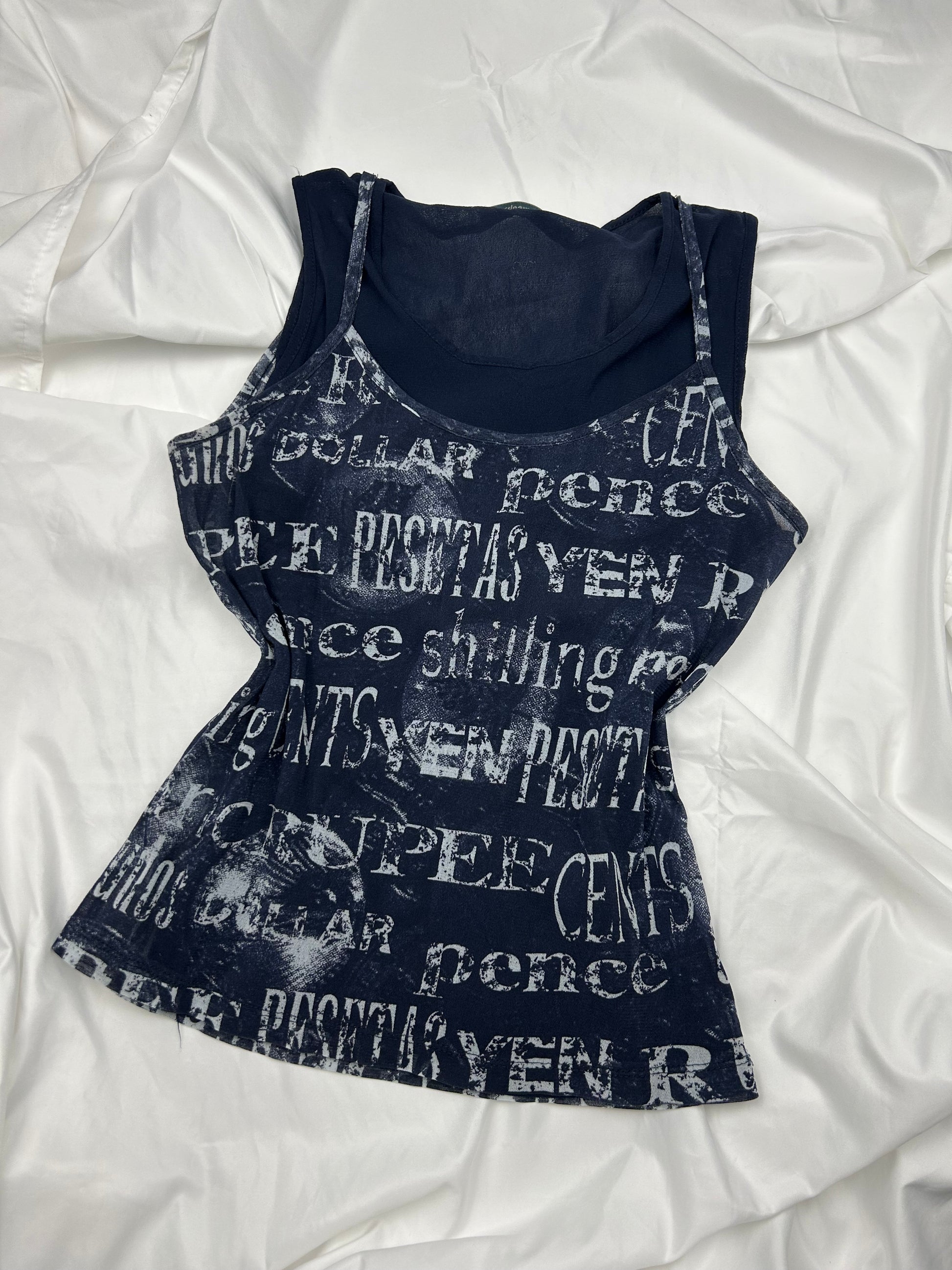 Navy mesh lined tank top (L)