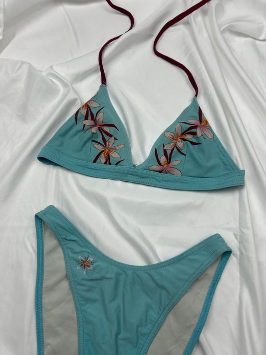 Blue floral print bikini set (S)