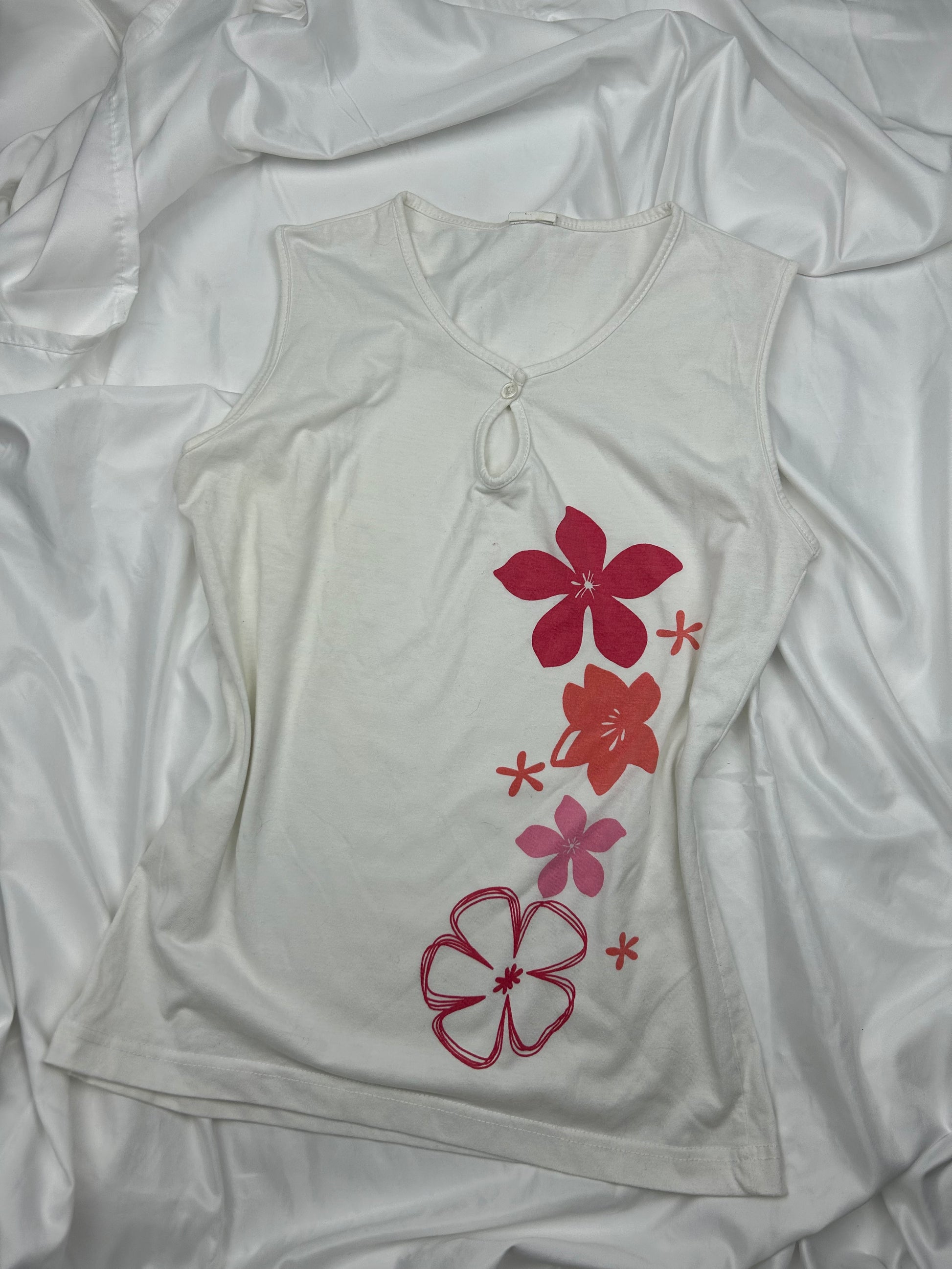 White floral print tank top (L)