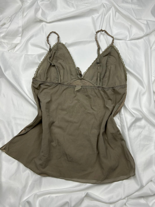 Khaki mesh babydoll cami top (M/L)