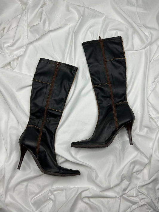 Brown pointed toes knee high boots (38)