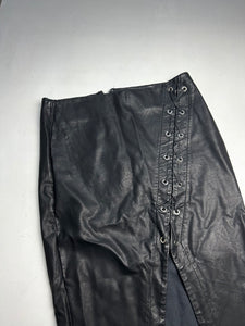 Black simili leather lace up mid skirt 90s y2k vintage (S)