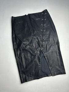 Black simili leather lace up mid skirt 90s y2k vintage (S)