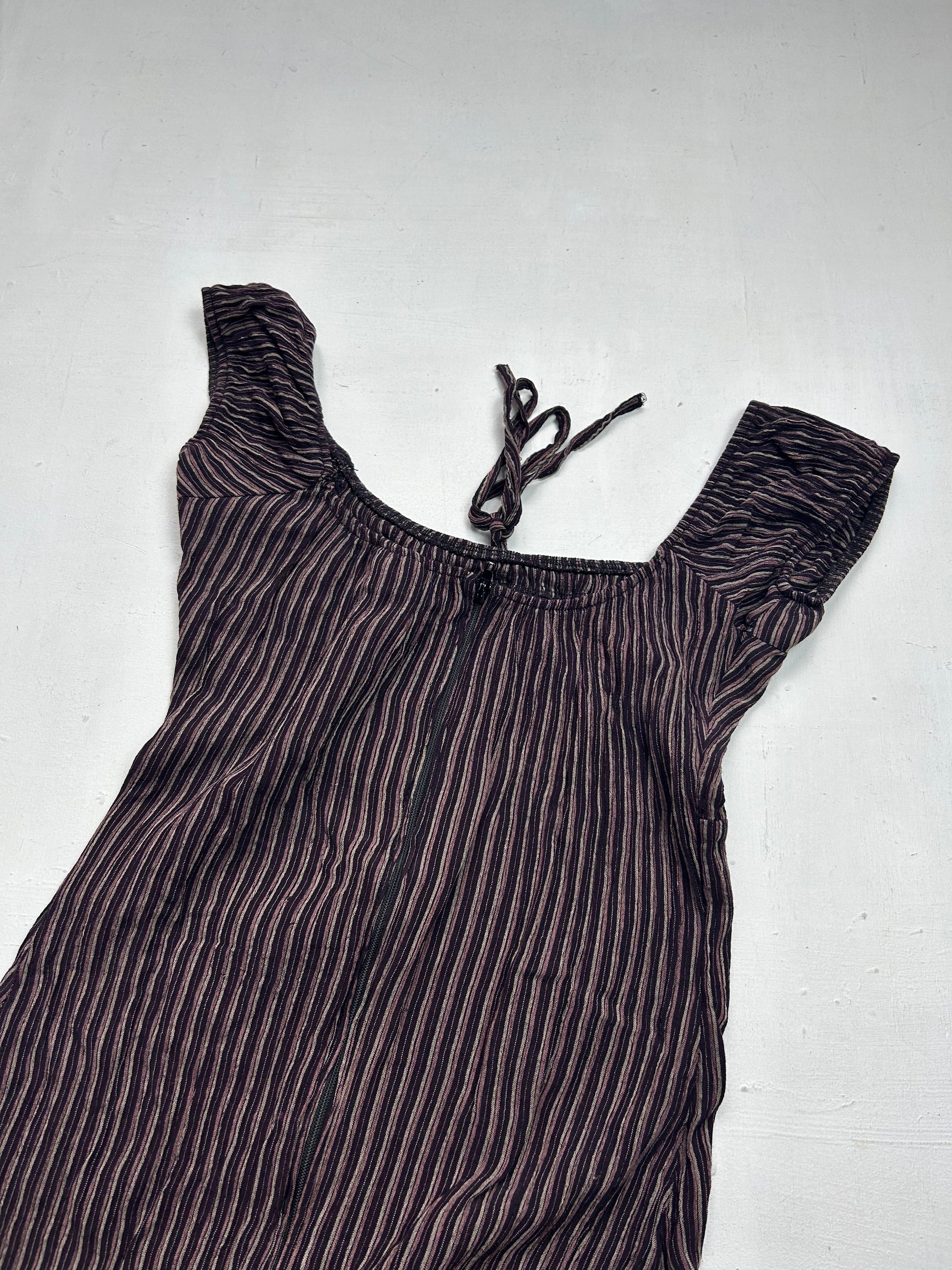 Brown striped bardot mini dress (XS)