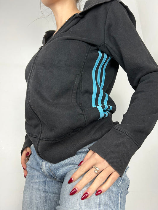 Black striped zip up sweatshirt hoodie (S)