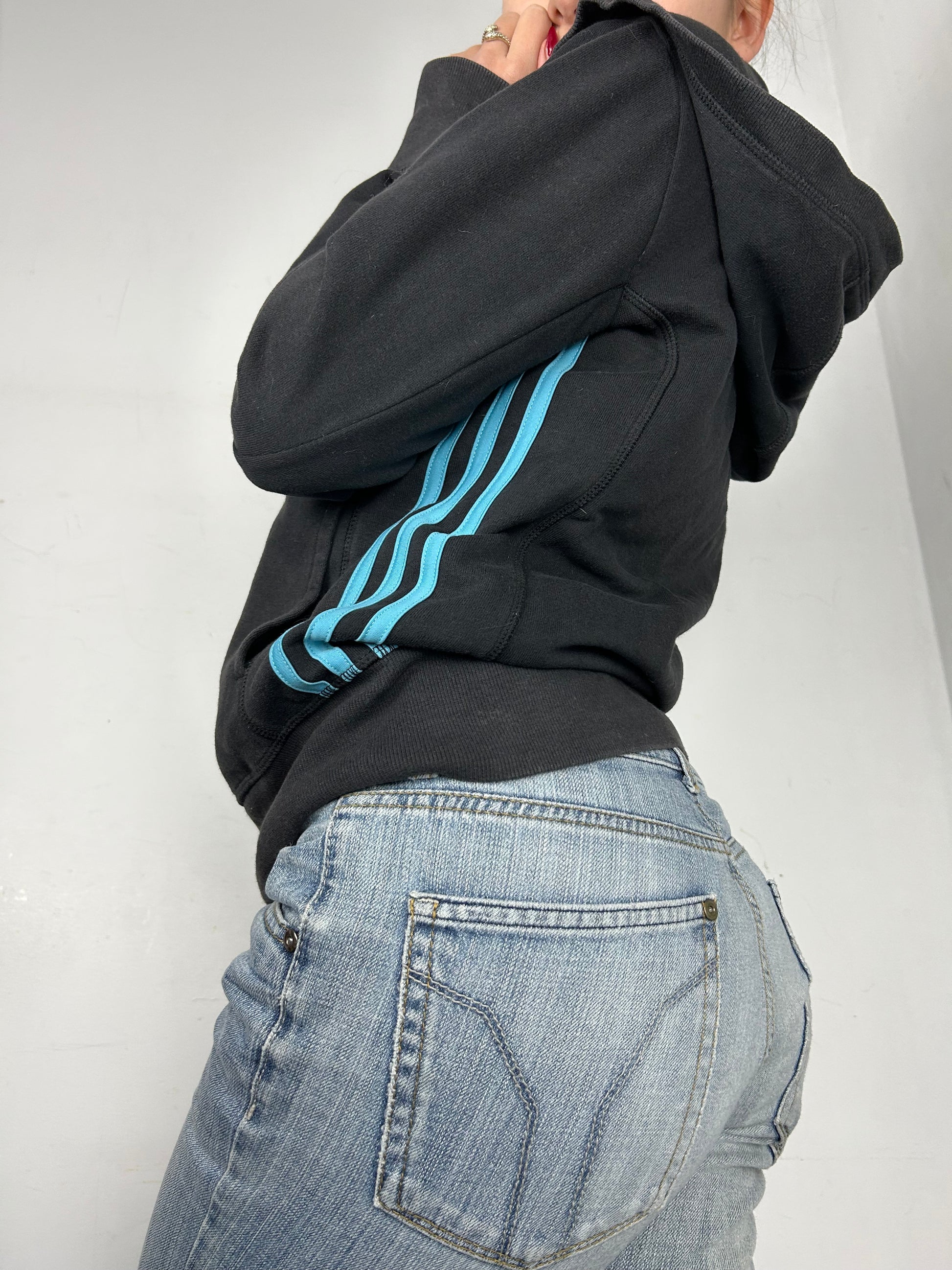 Black striped zip up sweatshirt hoodie (S)