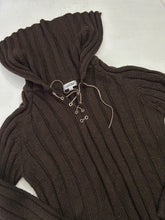 Load image into Gallery viewer, Brown lace up long sleeves knitted jumper y2k 90s vintage (S/M)