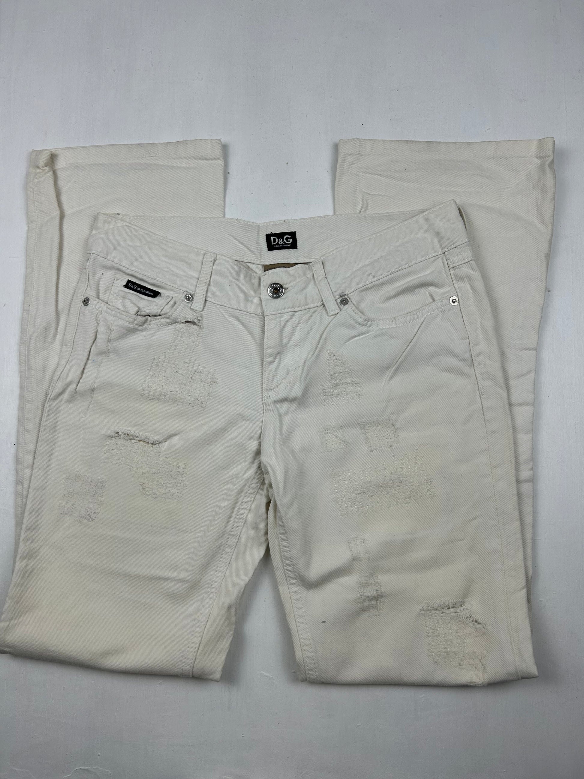 White low waist baggy denim pants (M)