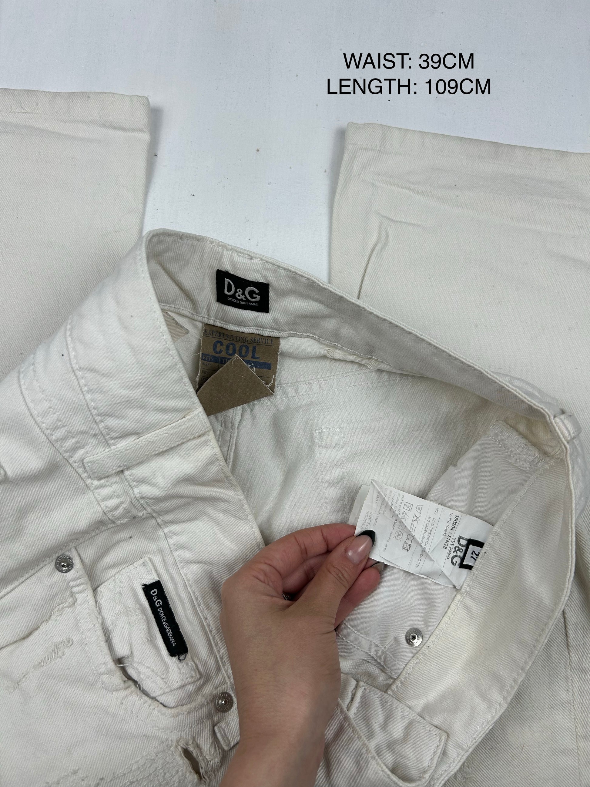 White low waist baggy denim pants (M)