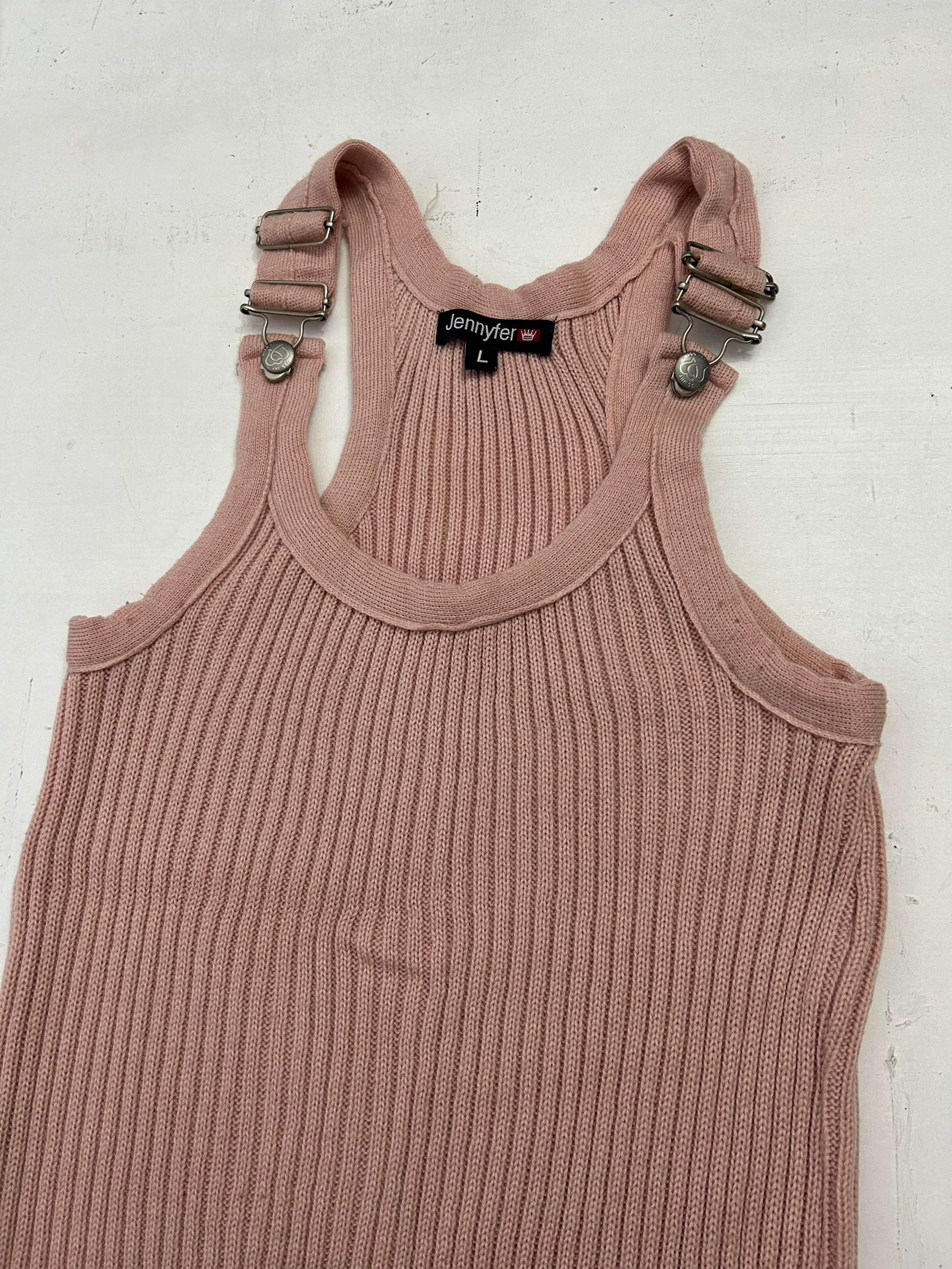 Baby pink y2k vintage ribbed knitted tank top (L)