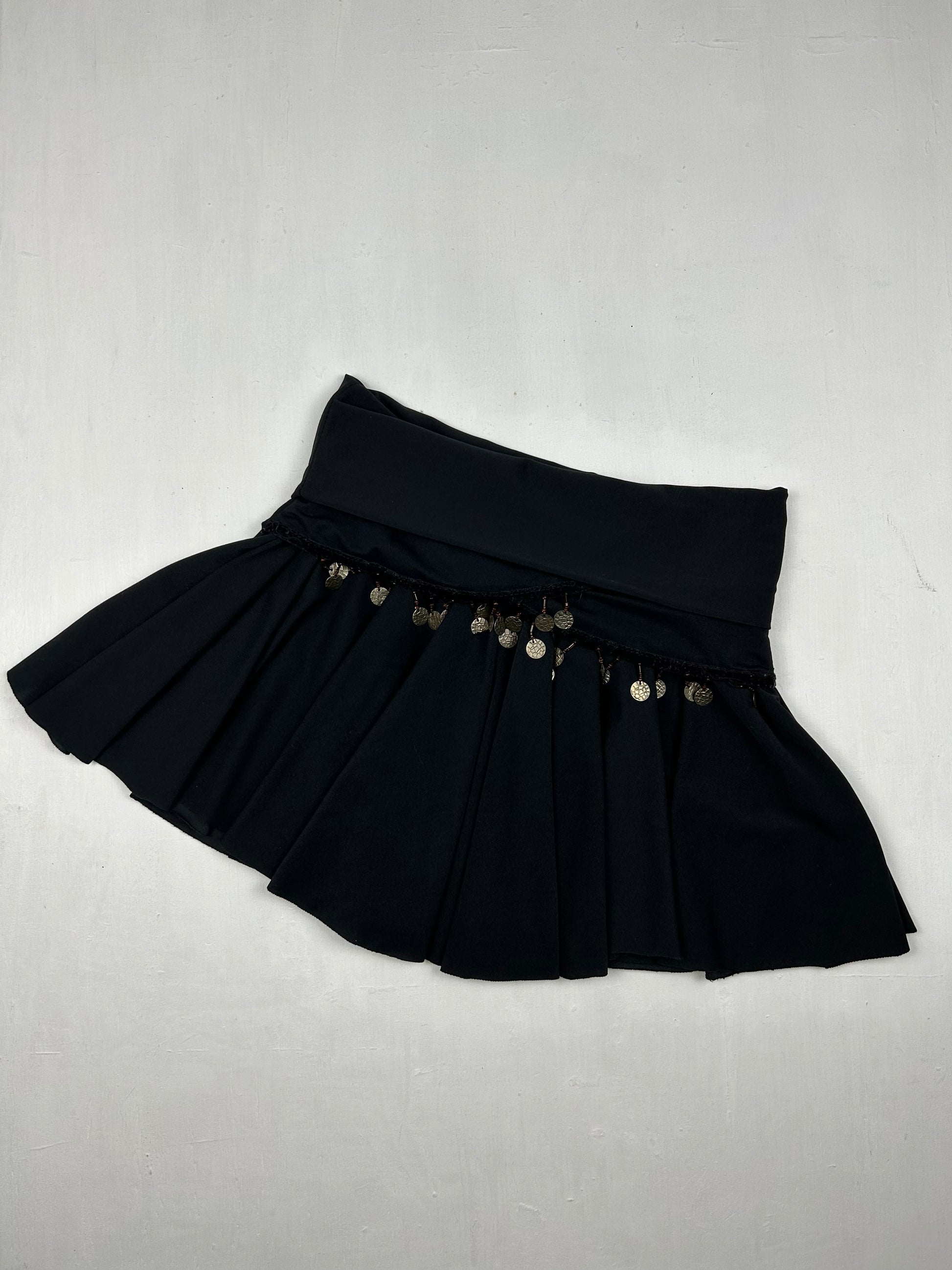 Black sequins low rise mini pleated skirt (S/M)