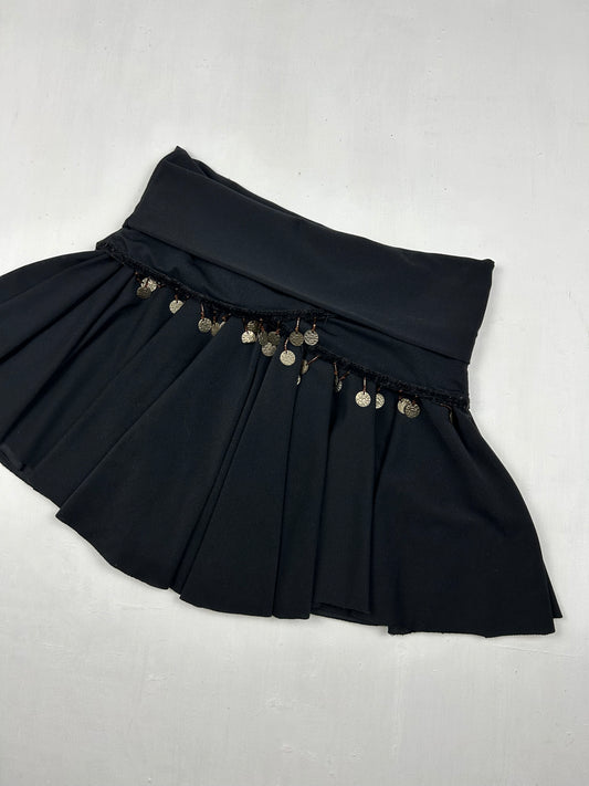 Black sequins low rise mini pleated skirt (S/M)