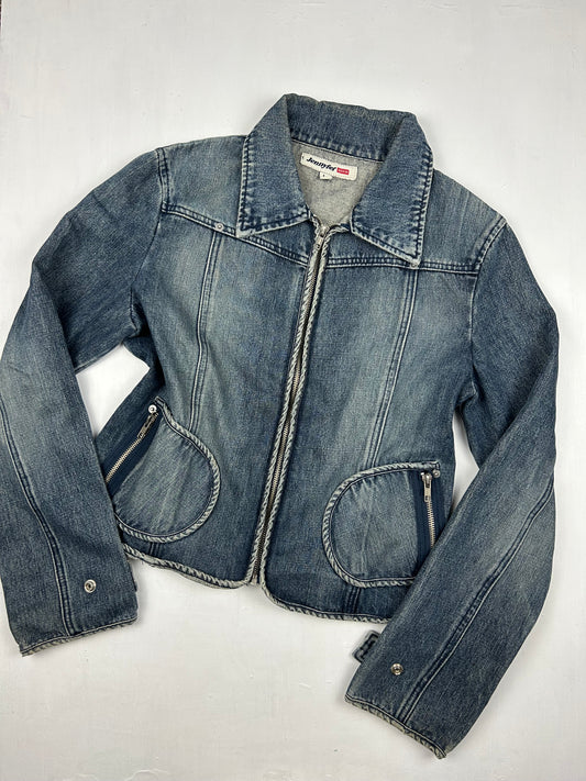 Blue denim zip up jacket (L)