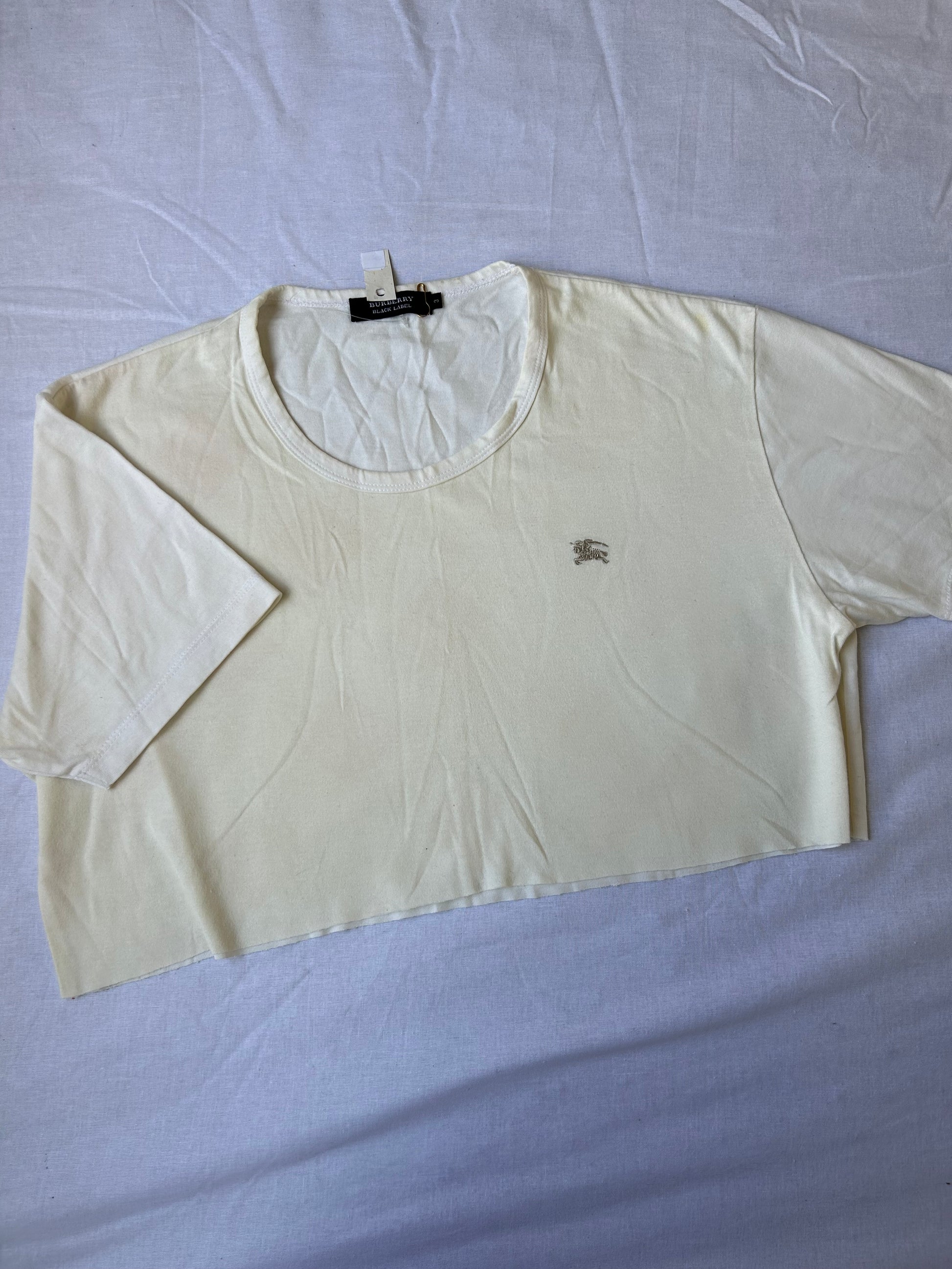 White cream oversized crop tee with embroidered logo (XL)