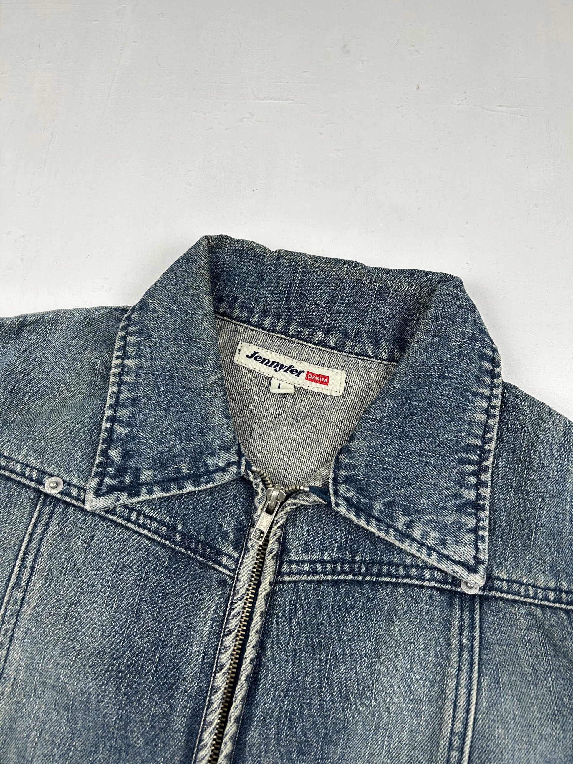 Blue denim zip up jacket (L)