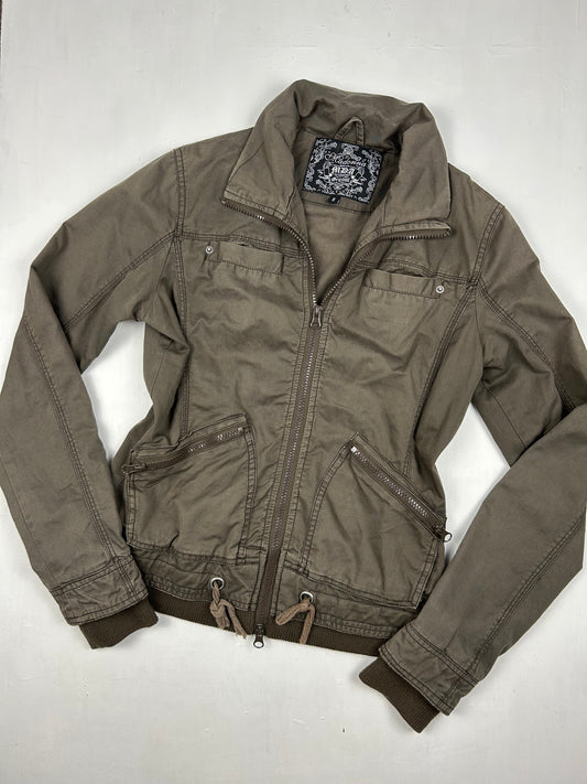 Khaki biker zip up jacket (S)