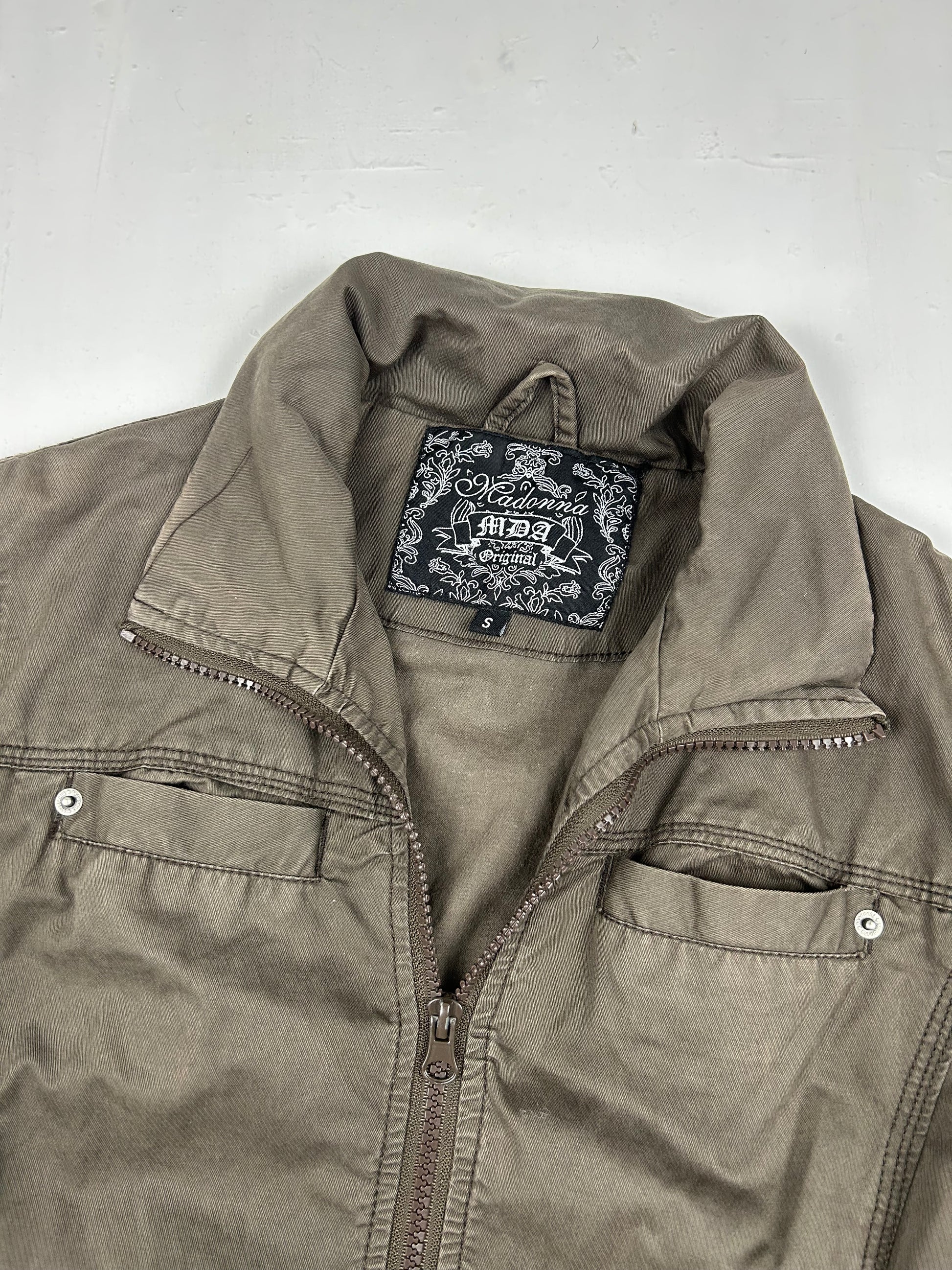 Khaki biker zip up jacket (S)