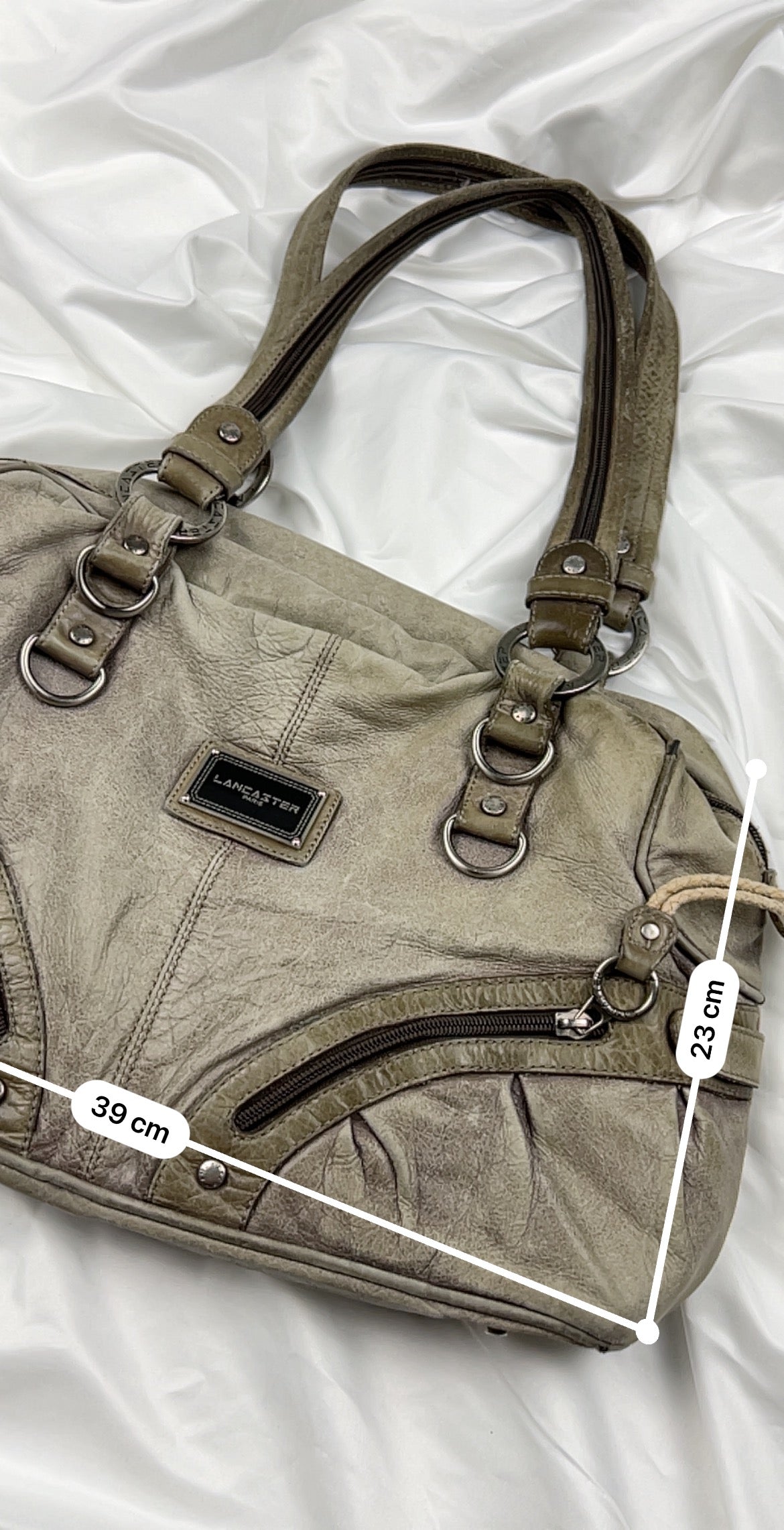 Beige 100% real leather shoulder bag