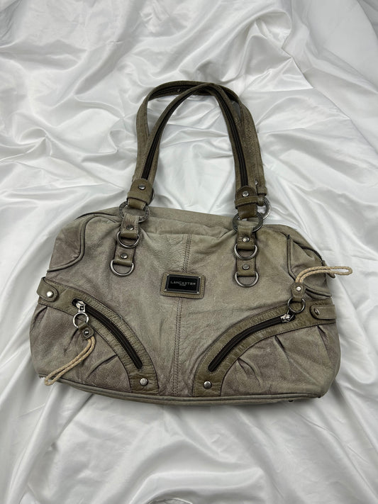 Beige 100% real leather shoulder bag