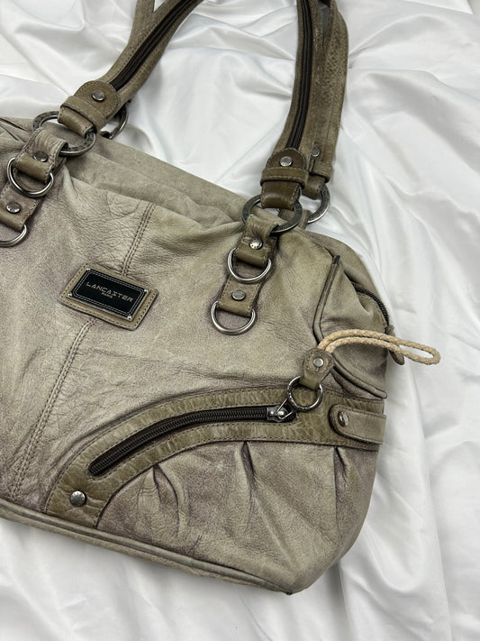 Beige 100% real leather shoulder bag