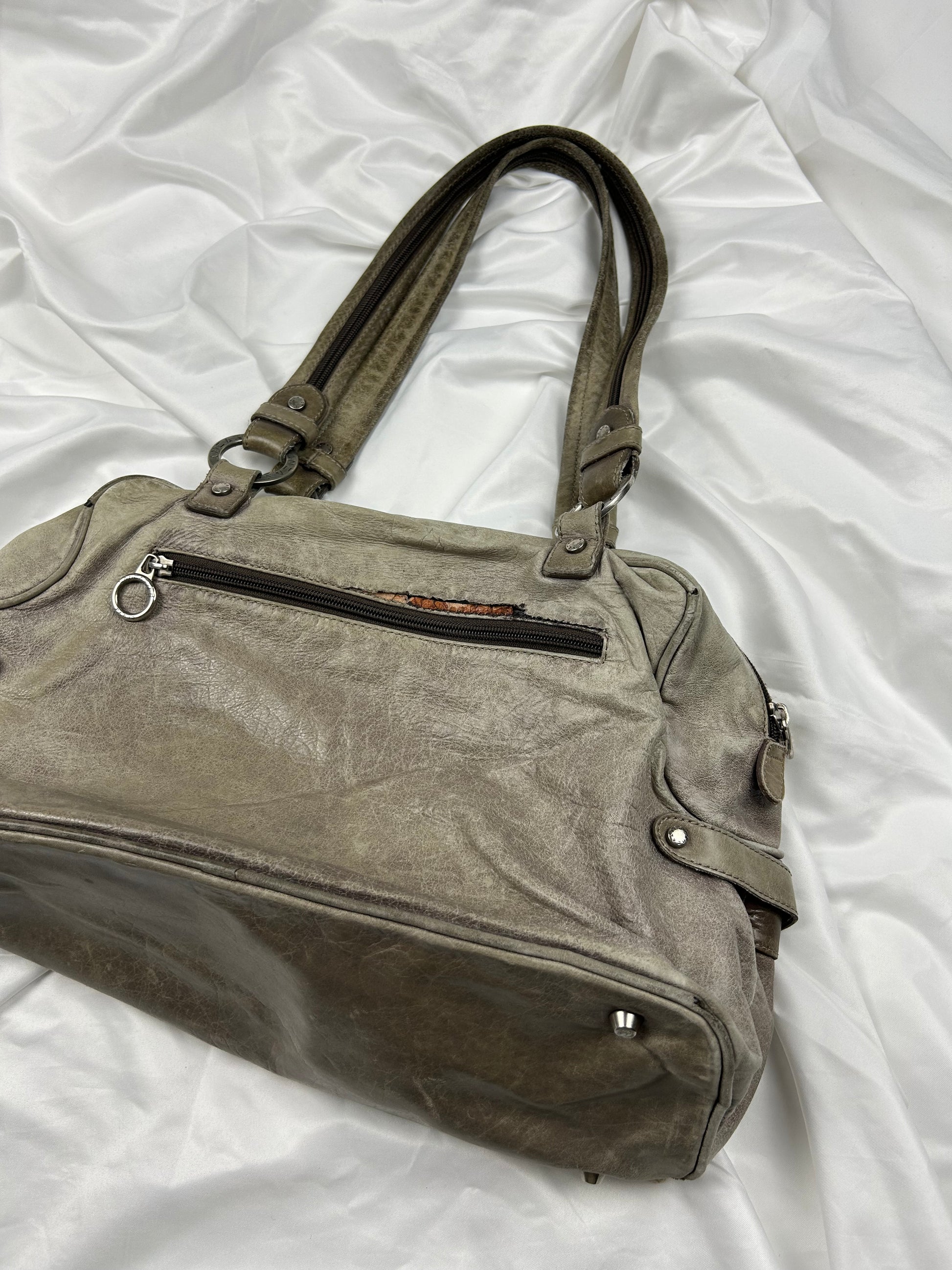 Beige 100% real leather shoulder bag