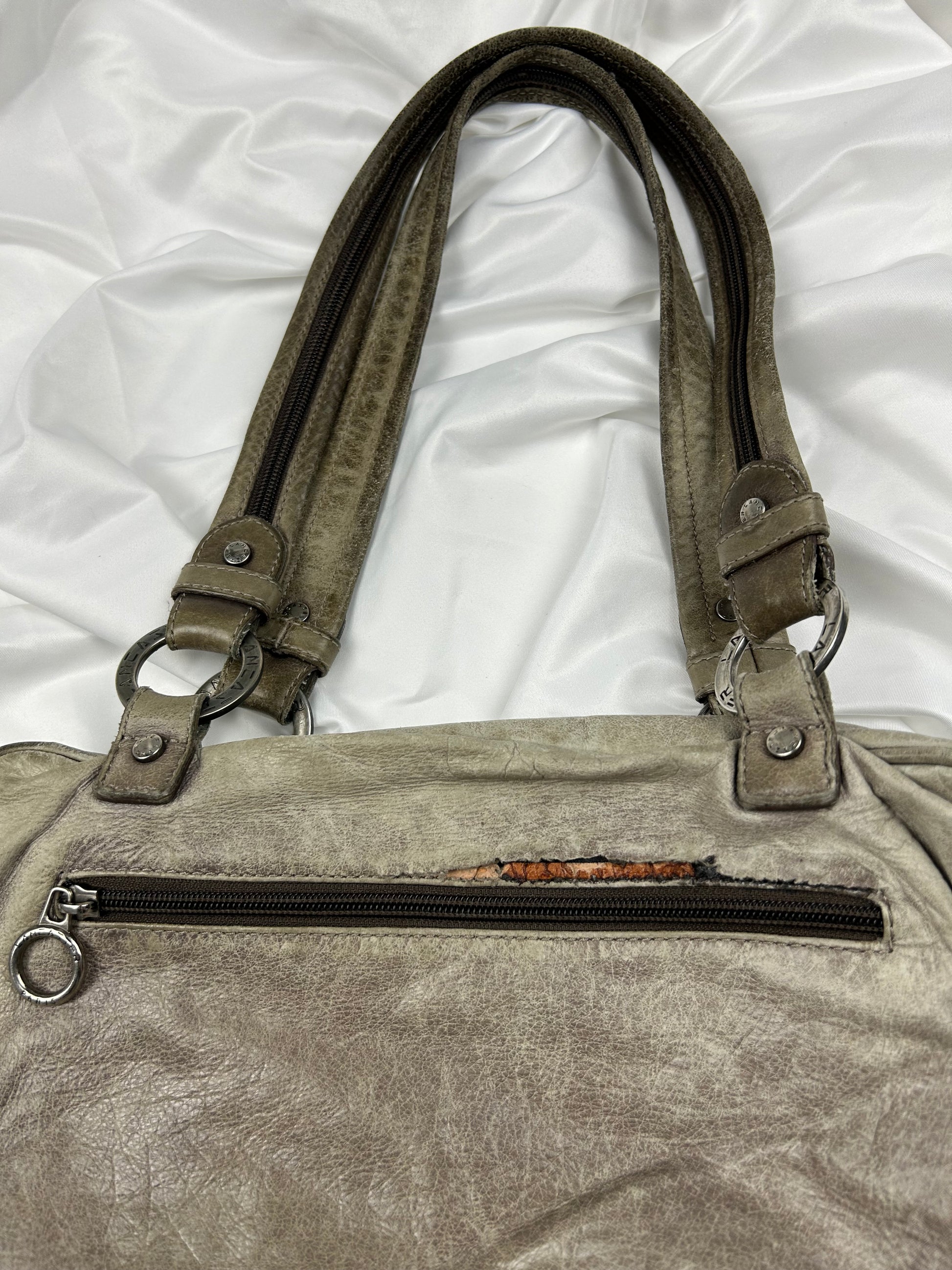 Beige 100% real leather shoulder bag