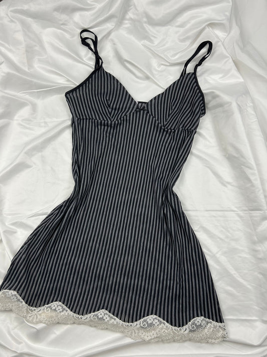 Grey striped lace babydoll mini dress (S/M)