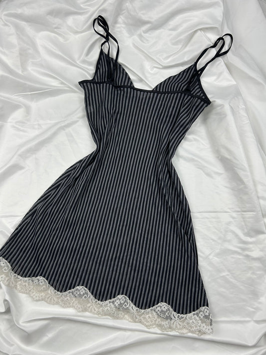 Grey striped lace babydoll mini dress (S/M)