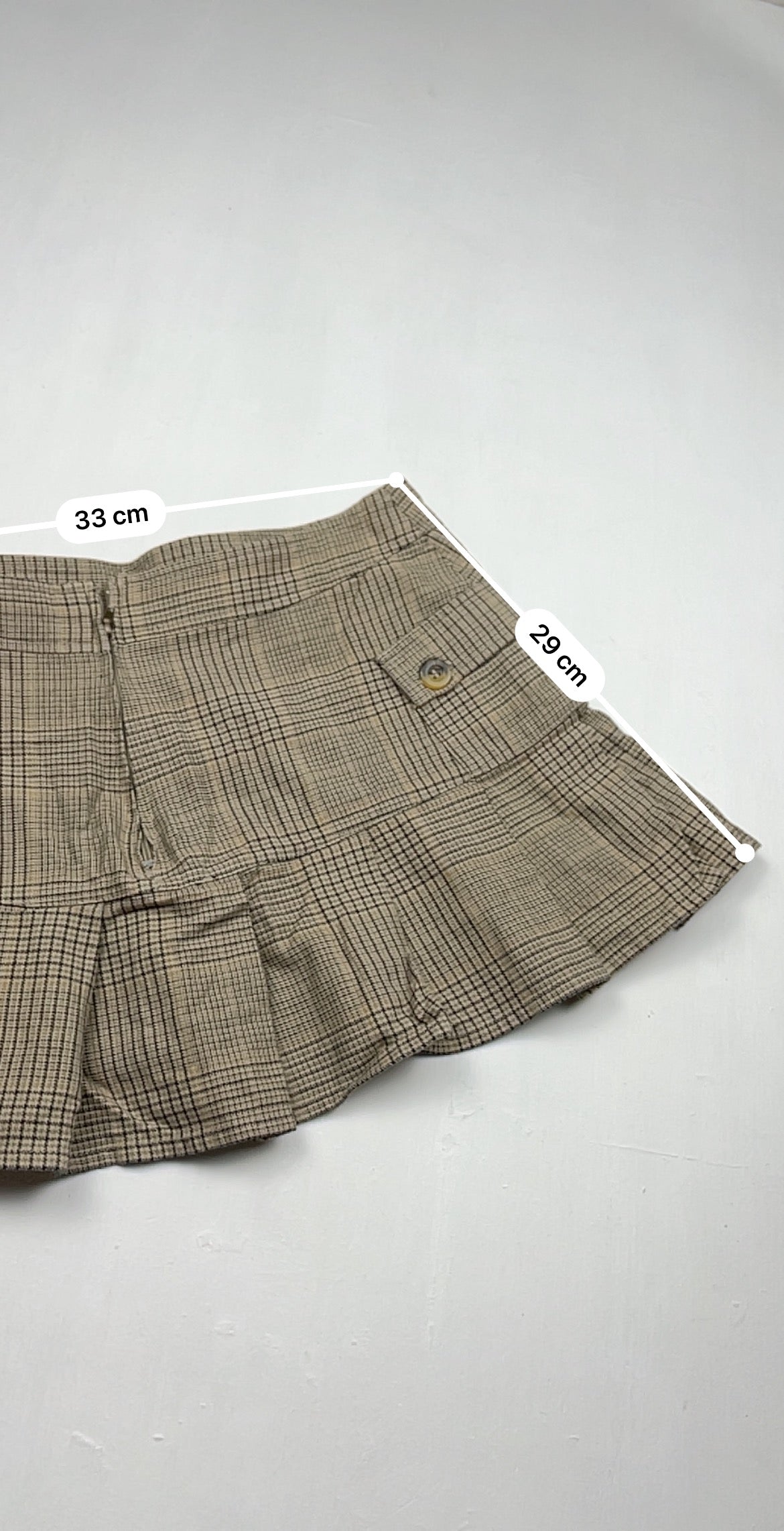 Beige cotton low rise pleated mini skirt (S)